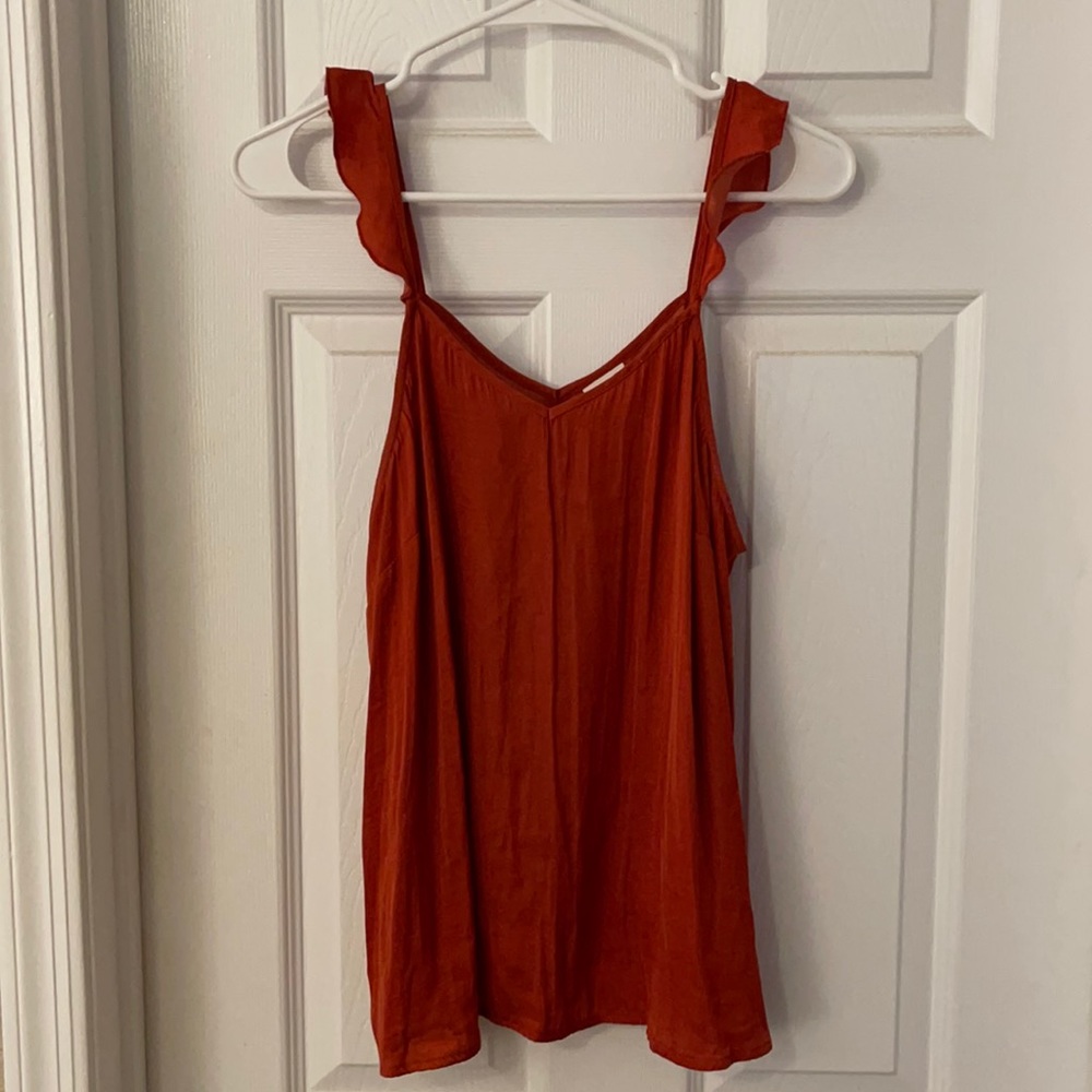 A New Day, Rust, V neck flutter sleeve tank, LRG
